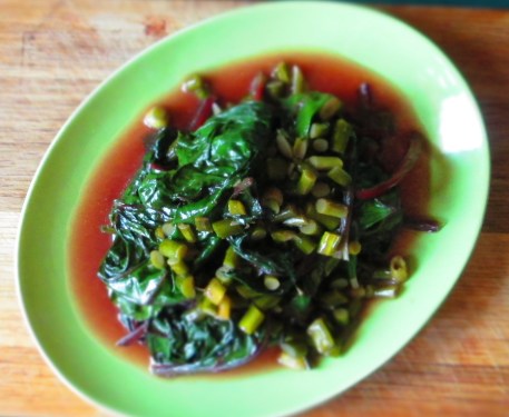 beet greens with garlic scapes